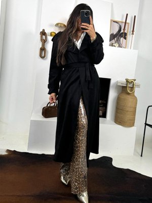 Siyah Güderi Trençkot Model Kaban