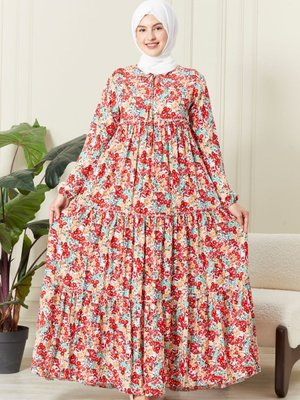 Eteği Kat Kat Çiçek Desenli Çingene Viskon Elbise Anne Namaz Elbisesi Eteği Kat Kat Çiçek Desenli Çingene Viskon Elbise Anne Namaz Elbisesi