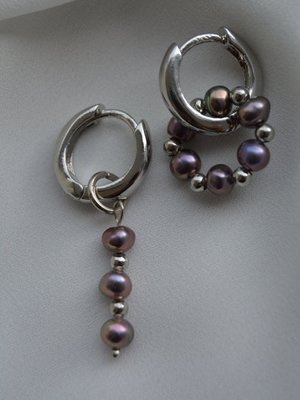 İncili Küpe Gumus Rengi