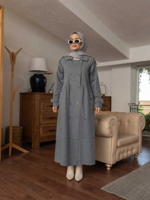 Reglan Kollu Süs Pileli Denim Ceket Gri Reglan Kollu Süs Pileli Denim Ceket Gri