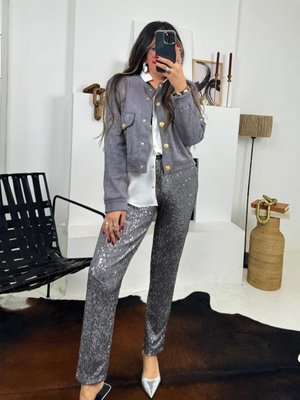Gri Payet Slim Fit Pantolon Gri Payet Slim Fit Pantolon