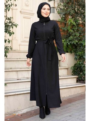 Siyah Edna Fermuarlı Ferace