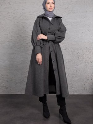 Balon Kol Ceket Yaka Kaşe Kaban Füme