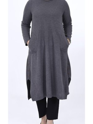 Ece Fitilli Kaşkorse Büyük Beden Gri Tunik