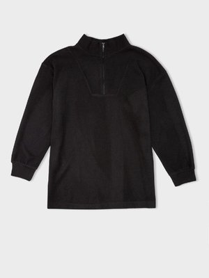 Regular Fit Fermuarlı Dik Yaka Selanik Kumaş Basic Düz Sweatshirt Tunik B4306ax24wn