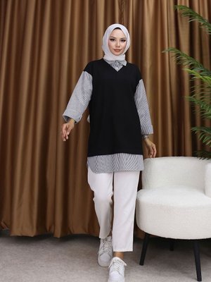 Sweatshirt Görünümlü Çizgili Gömlek Sweatshirt Görünümlü Çizgili Gömlek