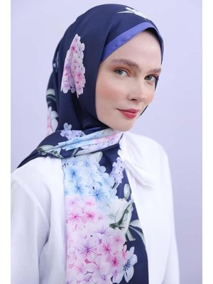 Desenli Twill Şal Lacivert Mavi