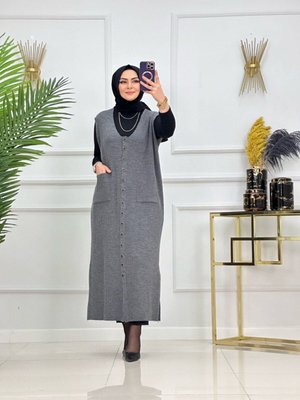 Fitilli Triko Yelek, Uzun Elbise Görünümlü Yelek