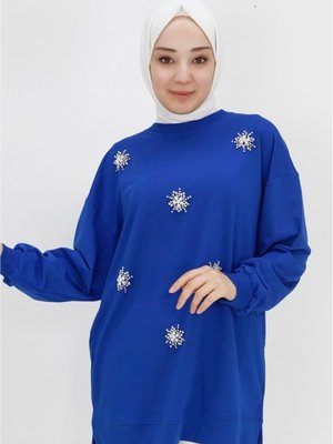 İp Kumaş Taş Ve İnci Detaylı Sweatshirt İp Kumaş Taş Ve İnci Detaylı Sweatshirt