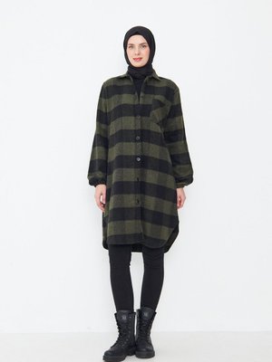 Tek Cepli Kolu Lastikli Kareli Çizgili Kışlık Şanel Tunik Gömlek