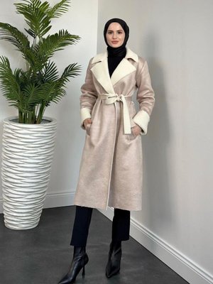 Rima İçi Yünlü Kaşe Kaban Vizon Rima İçi Yünlü Kaşe Kaban Vizon