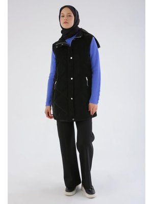 Siyah Çıtçıtlı Fermuarlı Kapitone Şişme Yelek