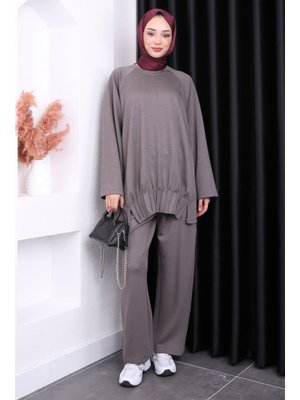 Füme Nervürlü Pantolonlu Oys Takım