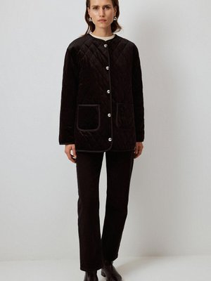 Bisiklet Yaka Kapitoneli Kadife Ceket