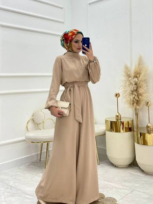 Xxl Butik Kadın Bej Kuşaklı Gül Detaylı Salaş Tulum Xxl Butik Kadın Bej Kuşaklı Gül Detaylı Salaş Tulum