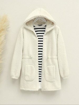 Beli Lastikli Kapüşonlu Fermuarlı Peluş Mont Beli Lastikli Kapüşonlu Fermuarlı Peluş Mont