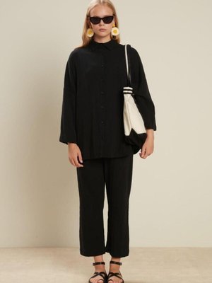 Pamuklu Krınkıl Pantolon Siyah Pamuklu Krınkıl Pantolon Siyah