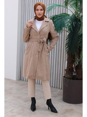 Vizon Düğme Detaylı Kaşe Kaban