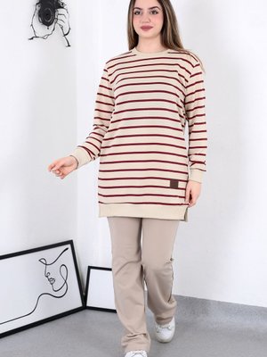 İki İplikli Tesettür Tunik Çizgili Sweatshirt İki İplikli Tesettür Tunik Çizgili Sweatshirt