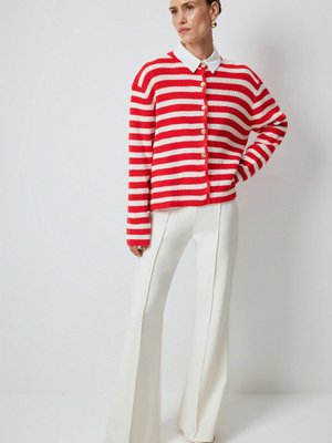 Gold Düğmeli Çizgili Kısa Hırka