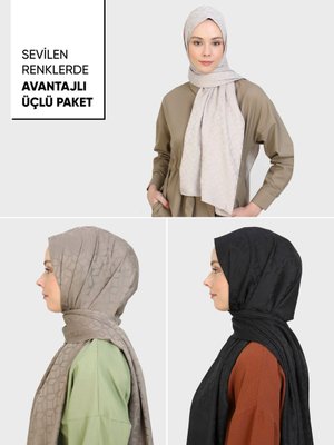 3'lü Avantaj Diamond Şal Paketi Siyah Kumsal Açık Vizon