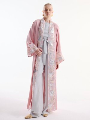 Brokar Garnili Abaya Pudra & Şal Brokar Garnili Abaya Pudra & Şal