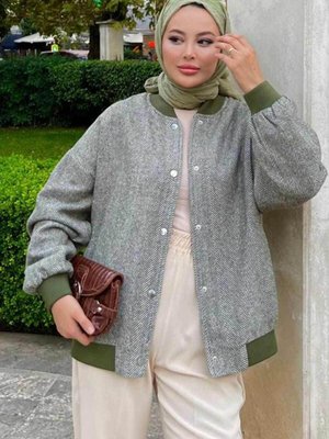 Düğmeli Haki Bomber Ceket