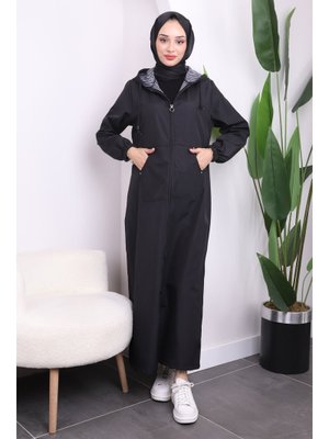 Siyah Kapüşonlu Fermuarlı Kap Siyah Kapüşonlu Fermuarlı Kap