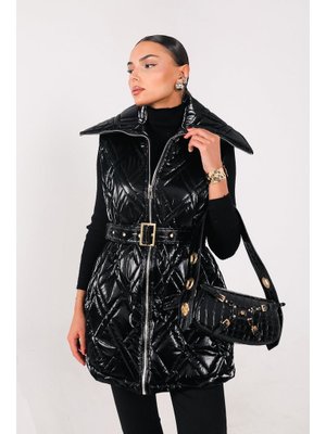 Siyah Şişme Varaklı Yelek