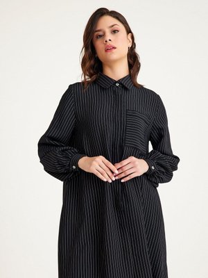 Çizgili Modal Gömlek Siyah Bol Kalıp