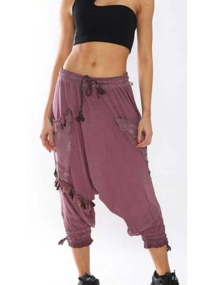 Mürdüm Beli Bağlamalı Düğme Detaylı Bohem Şalvar