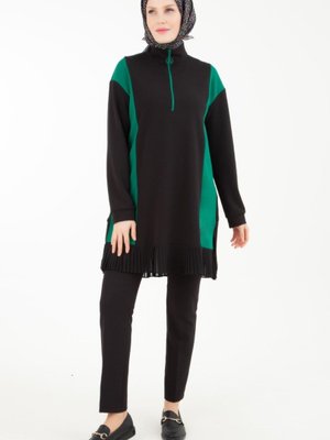 Önden Fermuarlı Plise Detaylı Tunikyeşil Önden Fermuarlı Plise Detaylı Tunikyeşil