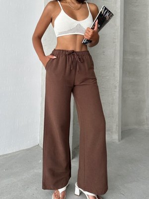Kahve Keten Karışımlı Bol Kesim Pantolon
