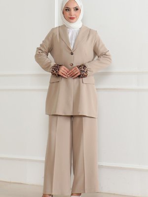 Bej Leopar Desenli Takım