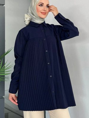 Lacivert Önü Pileli Gömlek Lacivert Önü Pileli Gömlek