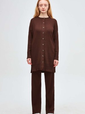 Düğme Detaylı Fitilli Oversize Merserize Premium Alt Üst Takım