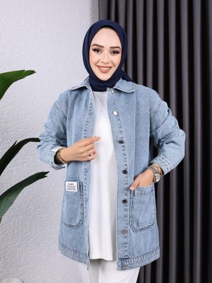 Kadın Cepli Düğmeli Kot Ceket Kadın Cepli Düğmeli Kot Ceket