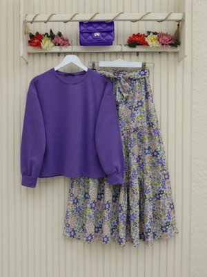 Çiçek Desenli Kemerli İkili Takım