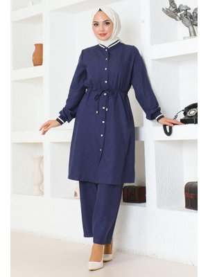 İndigo Beli Bağcıklı Ribanalı Takım