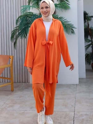 Turuncu Bağlama Detaylı Kimono Takım