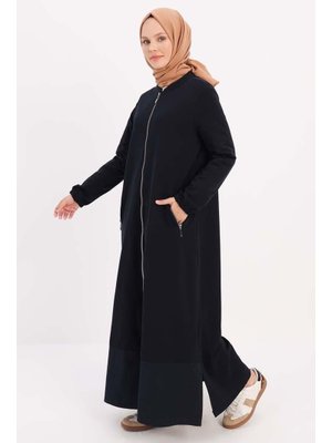 Lacivert Fermuarlı Etek Ucu Garnili Ferace