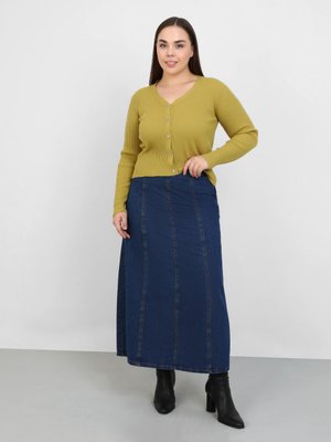 Mavi Büyük Beden Cuplu Denim Etek