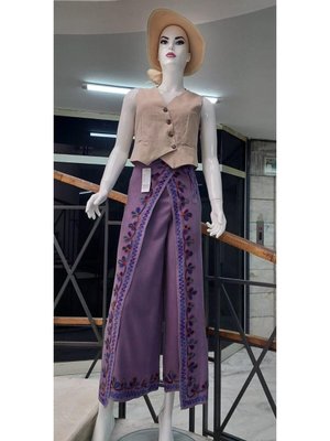 Lila Otantik Nakış İşlemeli Harem Şalvar Bulmaca Pantolon