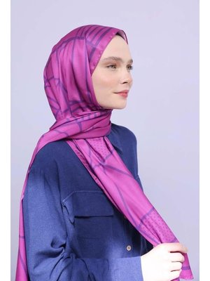 Desenli Twill Şal Fuşya Mor