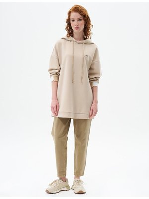 Kapüşonlu Scuba Sweatshirt Açık Bej