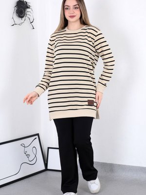 İki İplikli Tesettür Tunik Çizgili Sweatshirt İki İplikli Tesettür Tunik Çizgili Sweatshirt