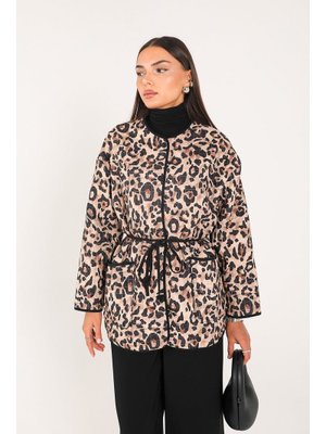 Bej Kapitone Leopar Mont