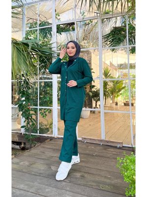 Çıtçıtlı Kapüşonlu Uzun Tunik Pantolon İkili Eşofman Takımı Nefti Çıtçıtlı Kapüşonlu Uzun Tunik Pantolon İkili Eşofman Takımı Nefti