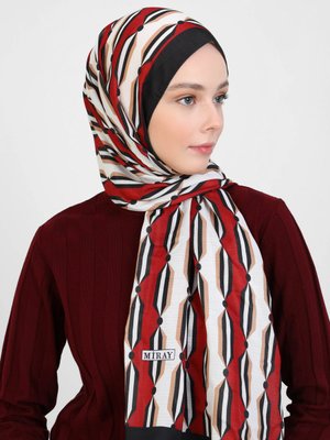 Bordo Nevada Pamuk Şal Çizgi Desen Siyah