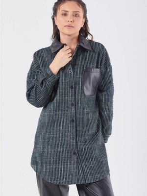 Suni Deri Detaylı Yeşil Ceket